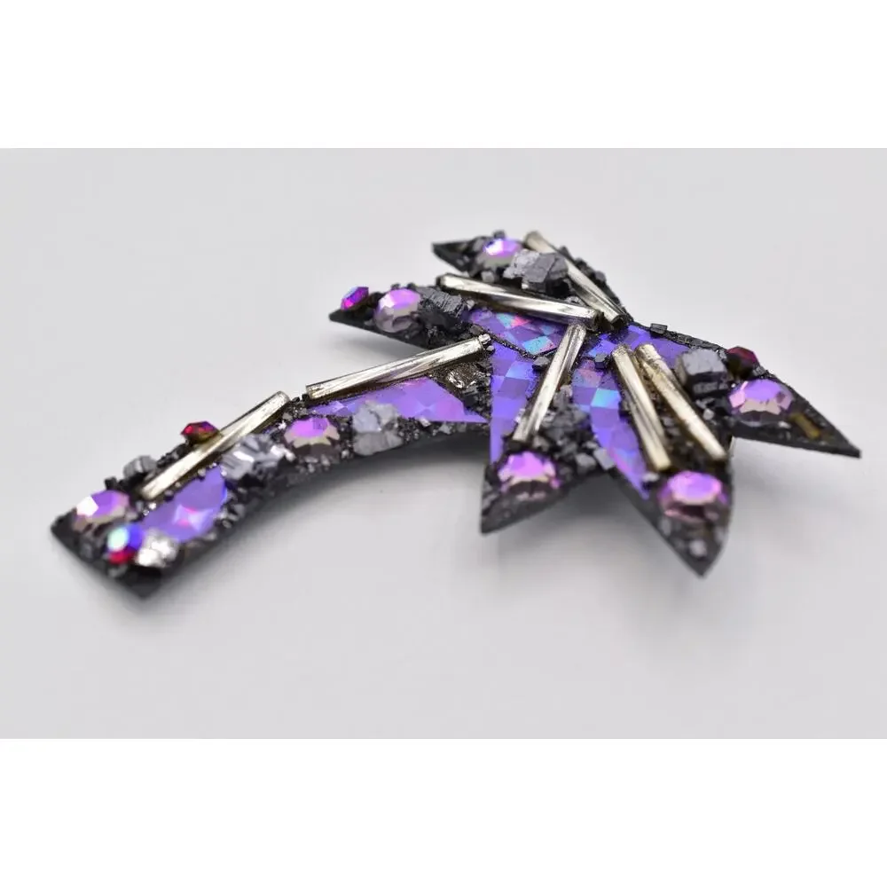 Vintage Designer Signed Palm Tree Brooch Purple Mosaic Galena Crystal Pin BinBI
